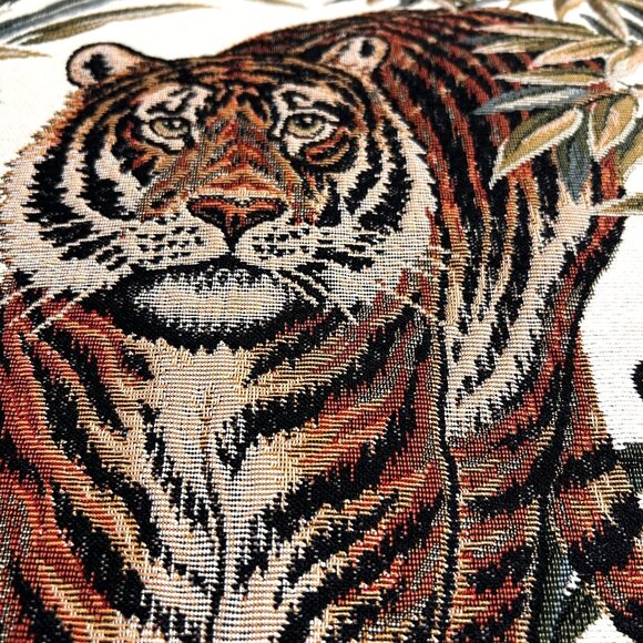 Ashford Court Tiger Tapestry Throw Pillow Velour Sides Back Jungle 19x19 - Picture 2 of 8